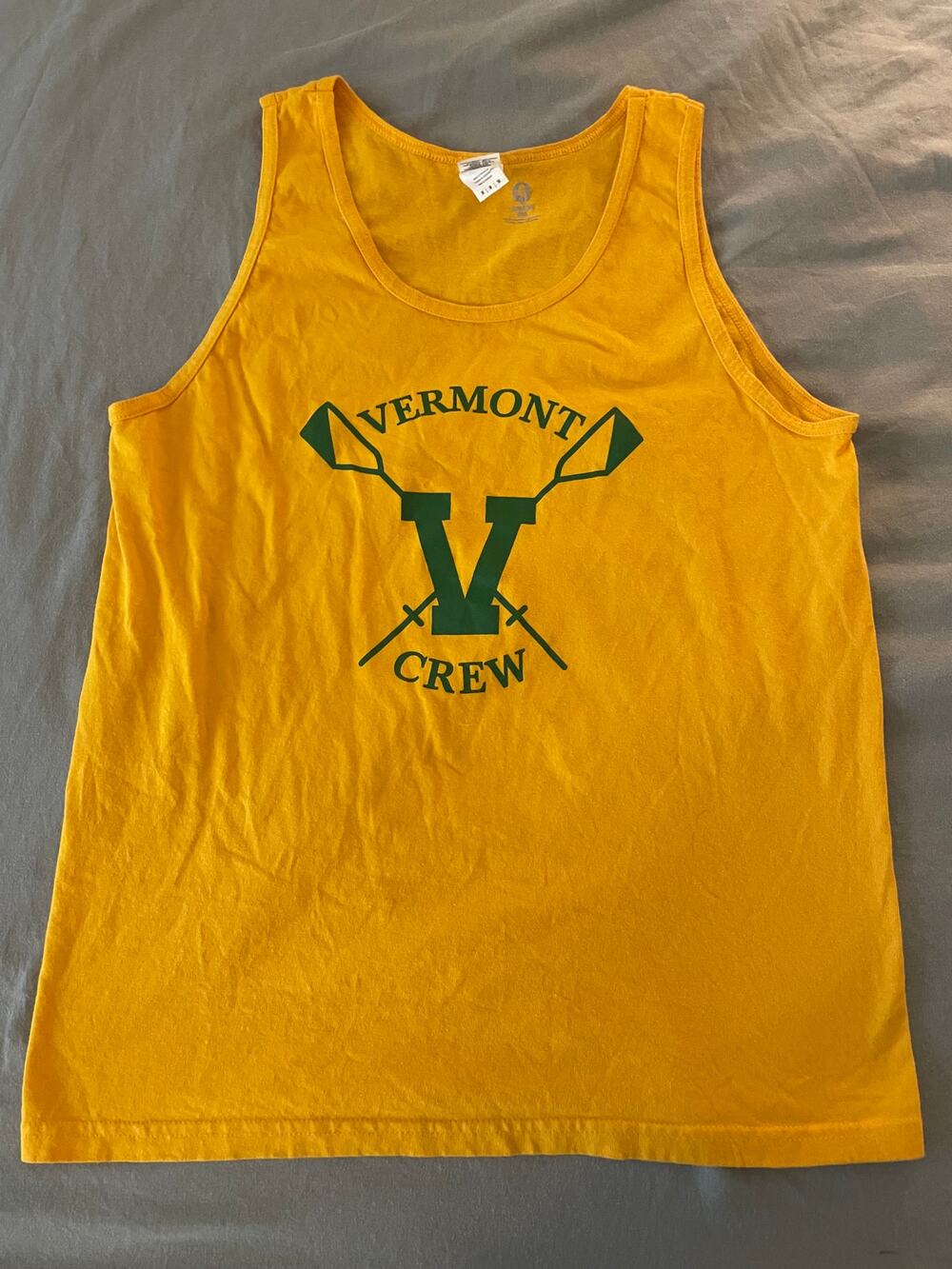 Vermont Crew Theme Tank Top Yellow and Green Size Medium 100% Cotton